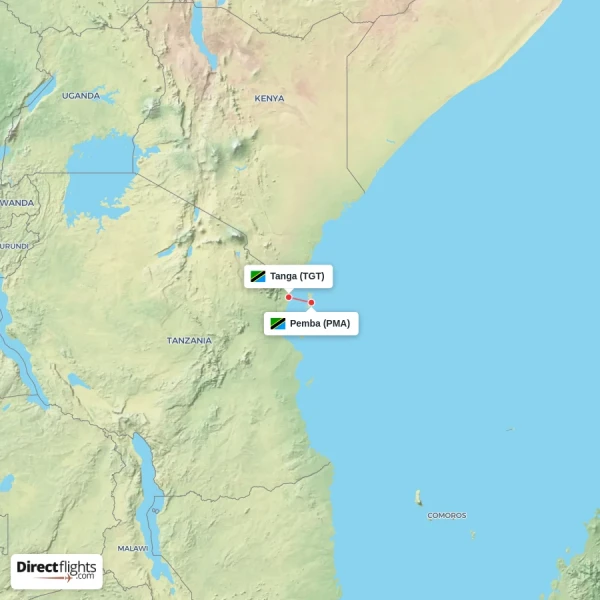 Pemba - Tanga direct flight map