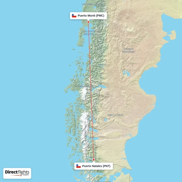 Puerto Montt - Puerto Natales direct flight map