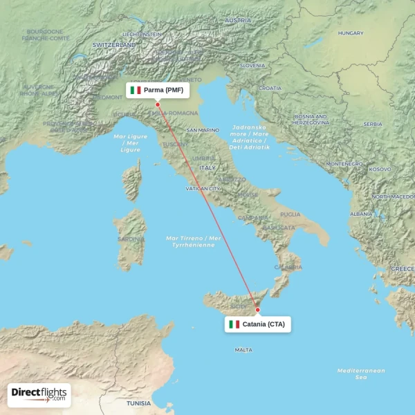 Parma - Catania direct flight map
