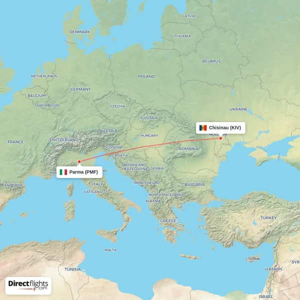 Parma - Chisinau direct flight map