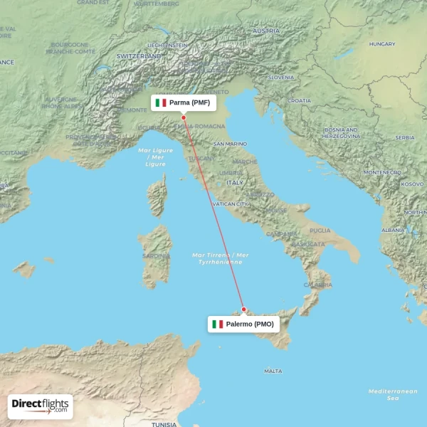 Parma - Palermo direct flight map