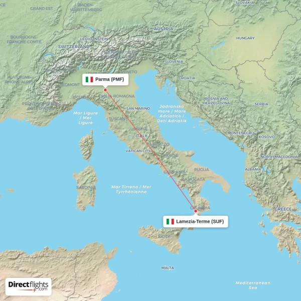 Parma - Lamezia-Terme direct flight map