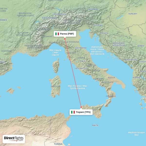 Parma - Trapani direct flight map