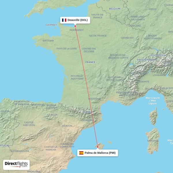 Palma de Mallorca - Deauville direct flight map