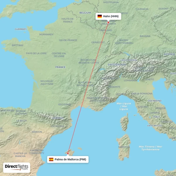 Palma de Mallorca - Hahn direct flight map