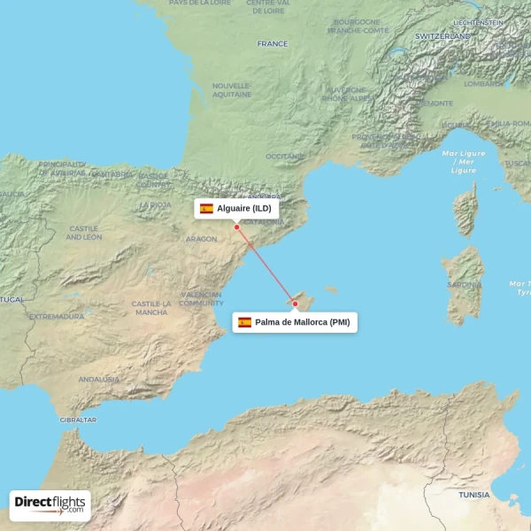 Palma de Mallorca - Alguaire direct flight map