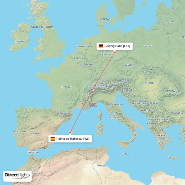 Palma de Mallorca - Leipzig/Halle direct flight map