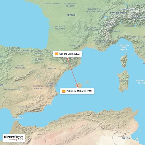 Palma de Mallorca - Seo De Urgel direct flight map