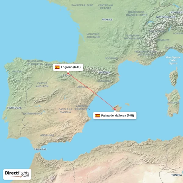 Palma de Mallorca - Logrono direct flight map