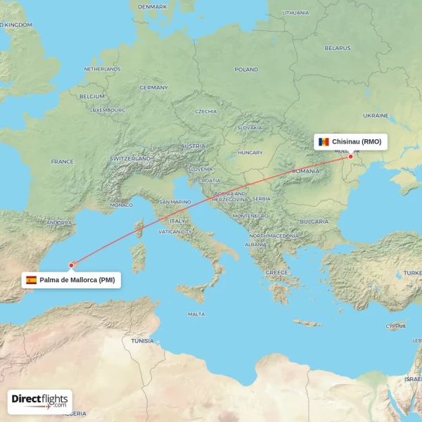 Palma de Mallorca - Chisinau direct flight map