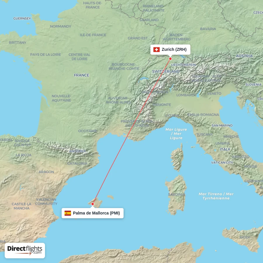 PMI - ZRH route map