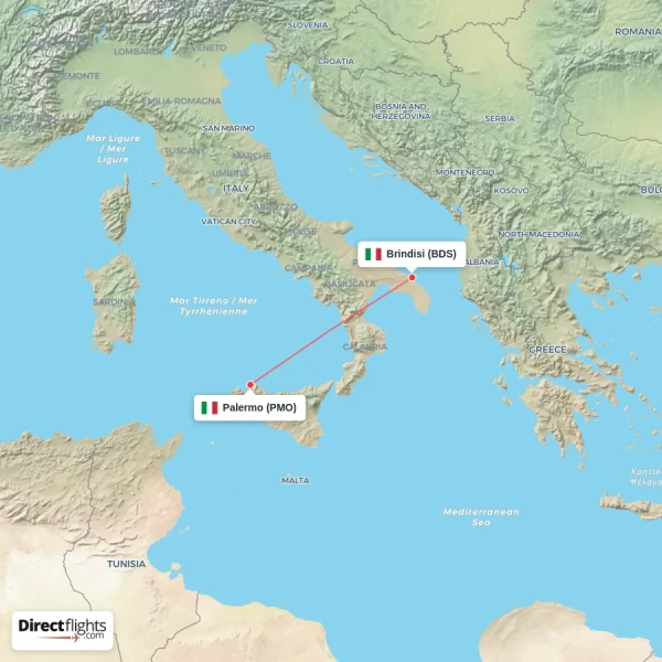 Palermo - Brindisi direct flight map