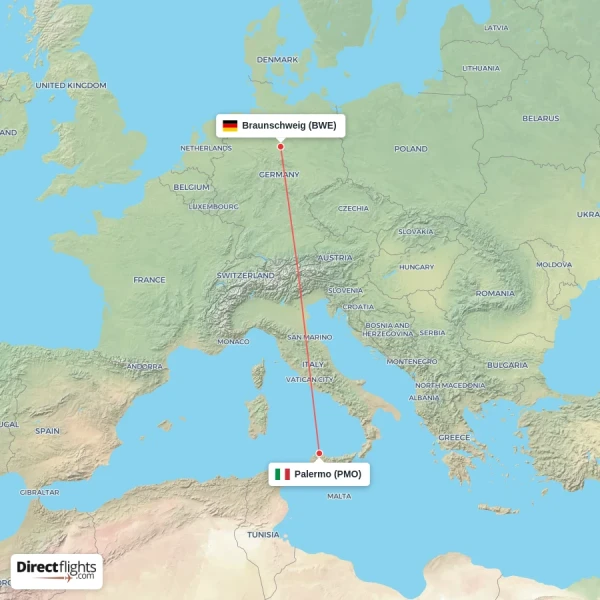 Palermo - Braunschweig direct flight map