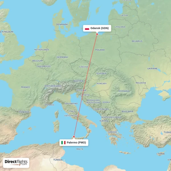 Palermo - Gdansk direct flight map