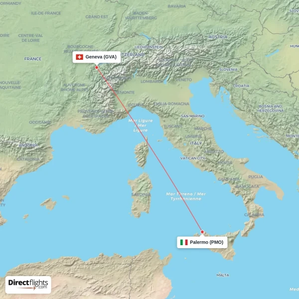Palermo - Geneva direct flight map