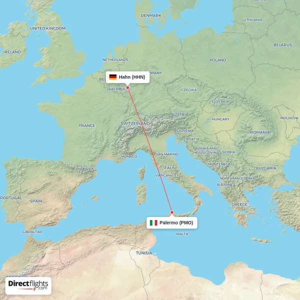 Palermo - Hahn direct flight map
