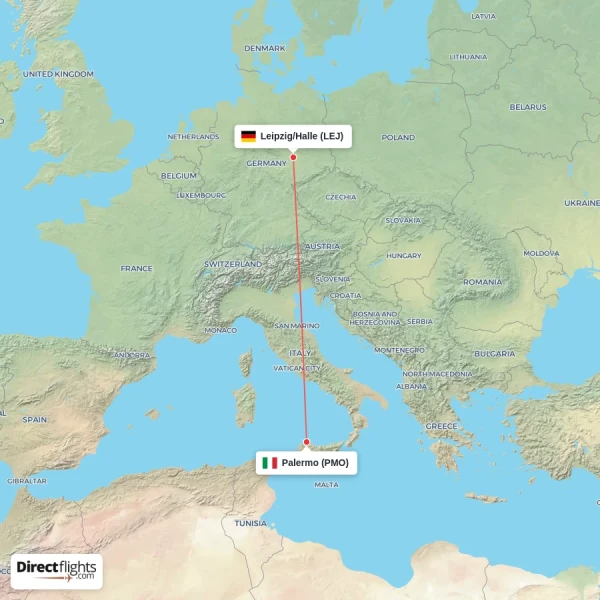 Palermo - Leipzig/Halle direct flight map