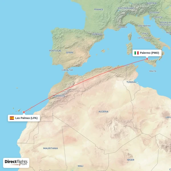 Palermo - Las Palmas direct flight map