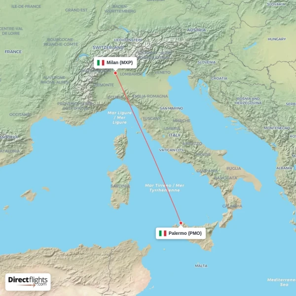 Palermo - Milan direct flight map
