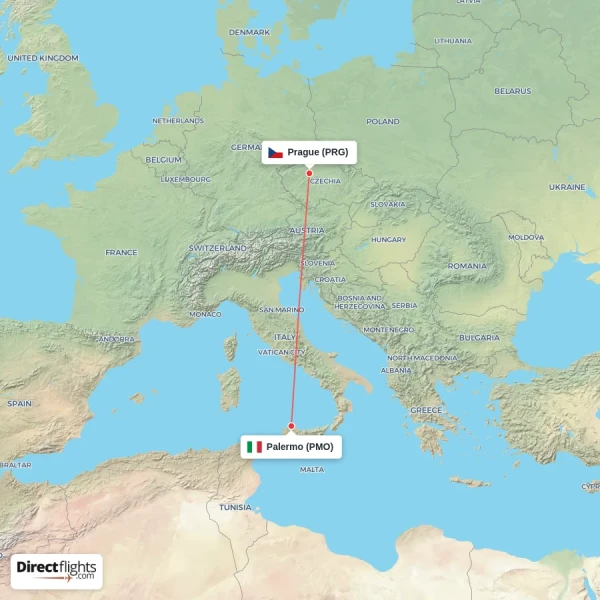 Palermo - Prague direct flight map