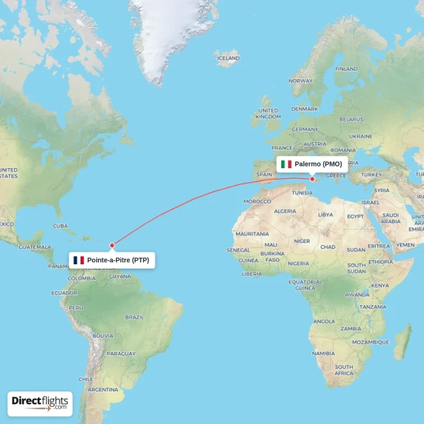 Palermo - Pointe-a-Pitre direct flight map