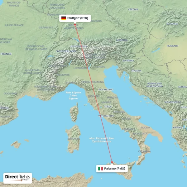 Palermo - Stuttgart direct flight map