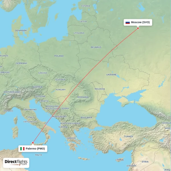 Palermo - Moscow direct flight map