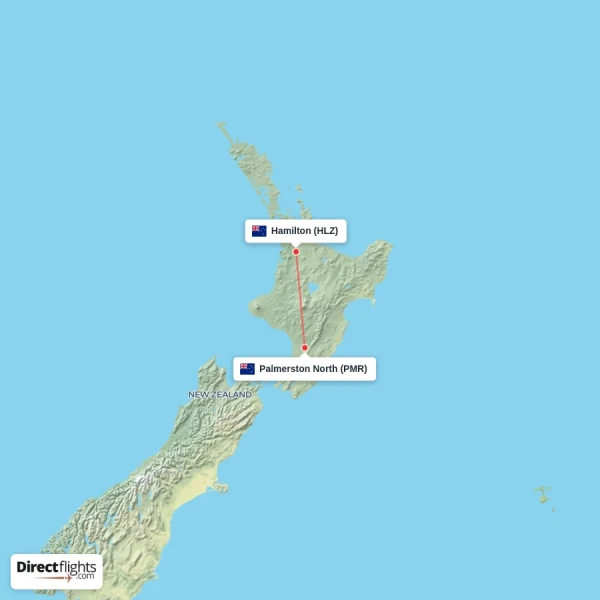 Palmerston North - Hamilton direct flight map