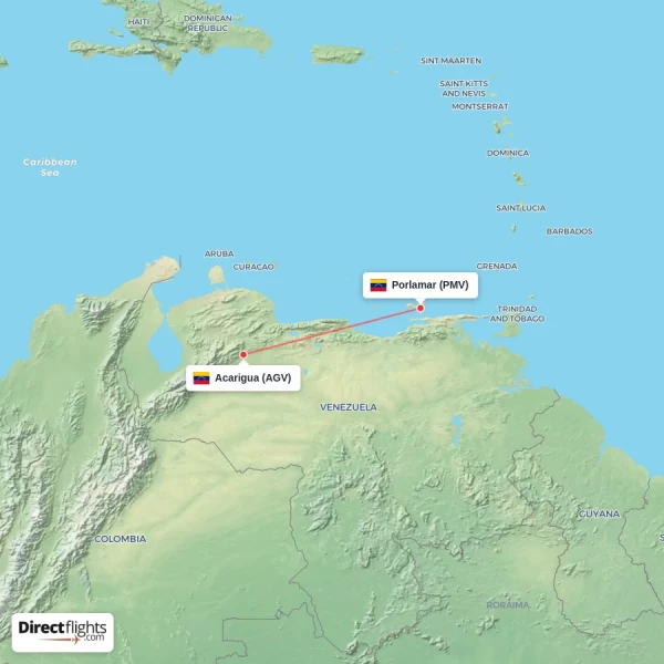 Porlamar - Acarigua direct flight map