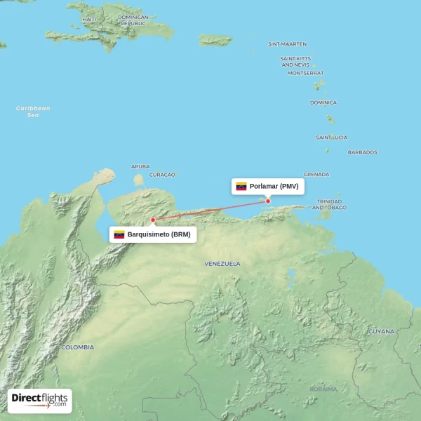 Porlamar - Barquisimeto direct flight map