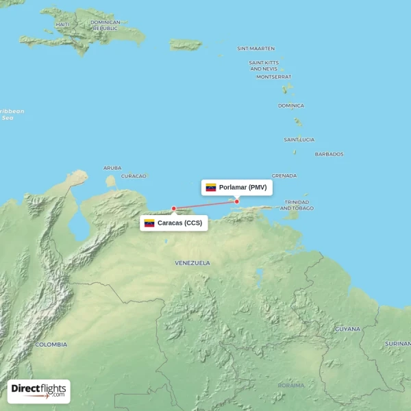Porlamar - Caracas direct flight map