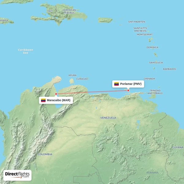 Porlamar - Maracaibo direct flight map