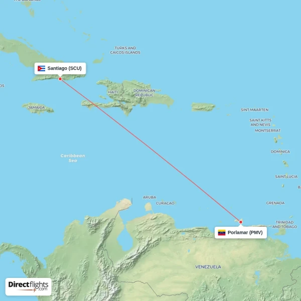 Porlamar - Santiago direct flight map