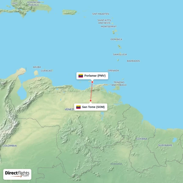 Porlamar - San Tome direct flight map