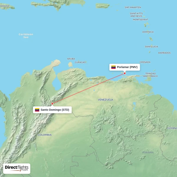 Porlamar - Santo Domingo direct flight map
