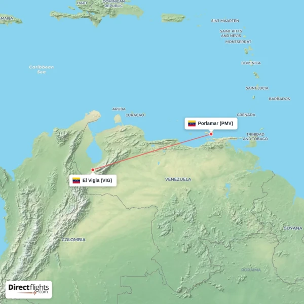 Porlamar - El Vigia direct flight map