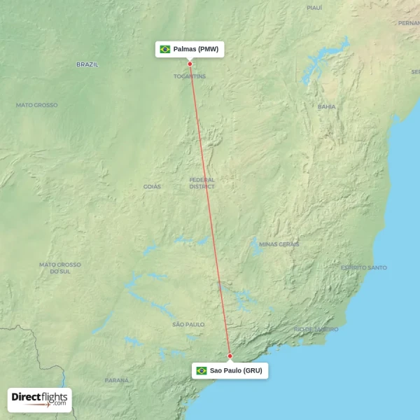 Palmas - Sao Paulo direct flight map