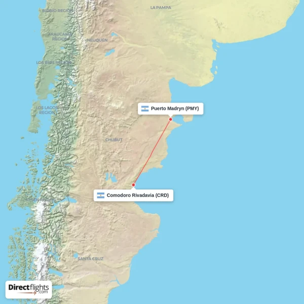 Puerto Madryn - Comodoro Rivadavia direct flight map