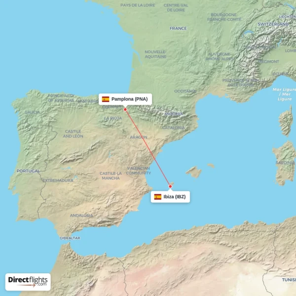 Pamplona - Ibiza direct flight map