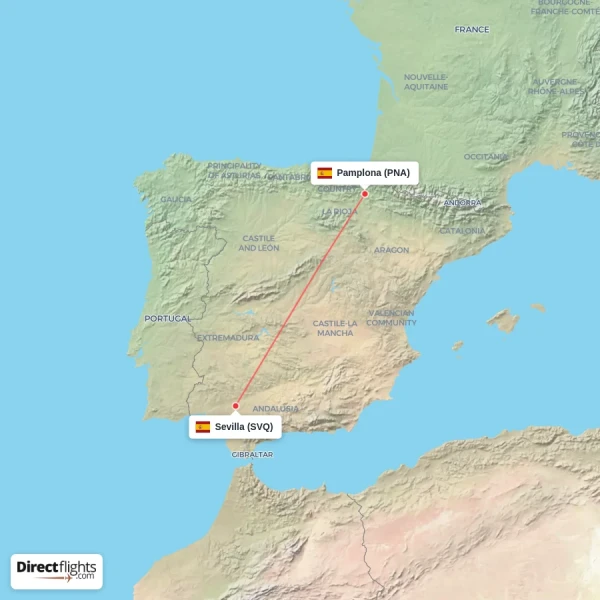 Pamplona - Sevilla direct flight map