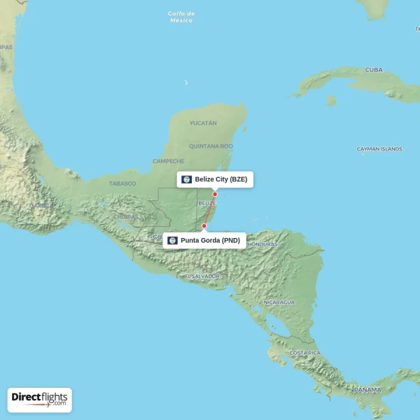 Punta Gorda - Belize City direct flight map
