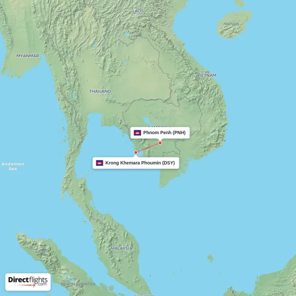 Phnom Penh - Krong Khemara Phoumin direct flight map