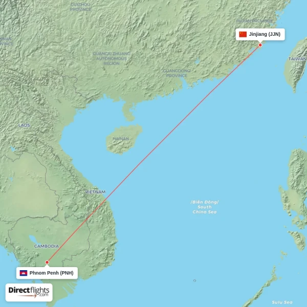Phnom Penh - Jinjiang direct flight map