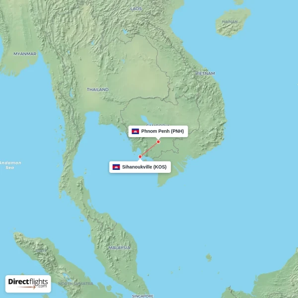 Phnom Penh - Sihanoukville direct flight map