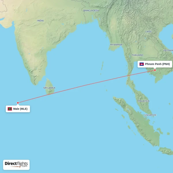 Phnom Penh - Male direct flight map