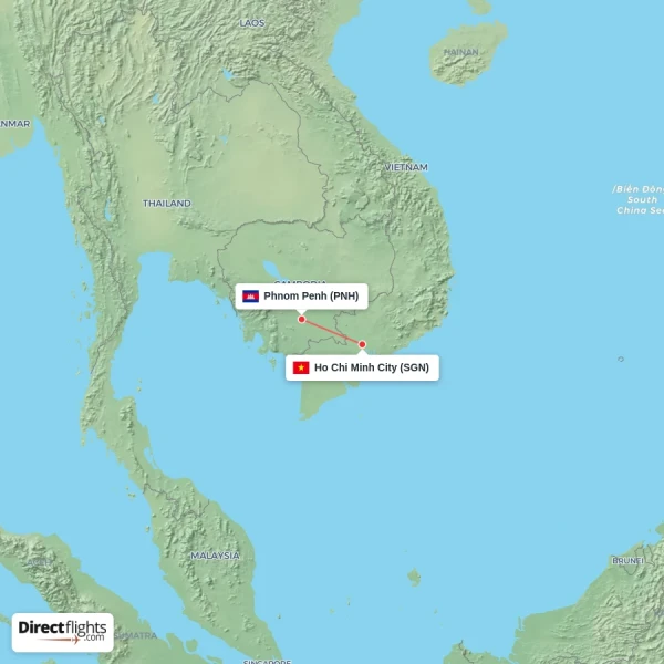 Phnom Penh - Ho Chi Minh City direct flight map