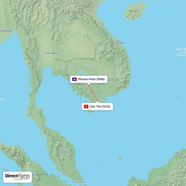 Phnom Penh - Can Tho direct flight map
