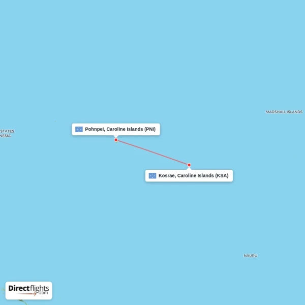 Pohnpei, Caroline Islands - Kosrae, Caroline Islands direct flight map