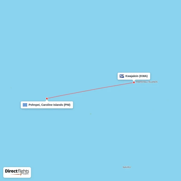 Pohnpei, Caroline Islands - Kwajalein direct flight map