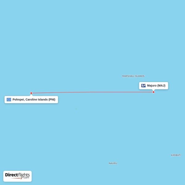 Pohnpei, Caroline Islands - Majuro direct flight map